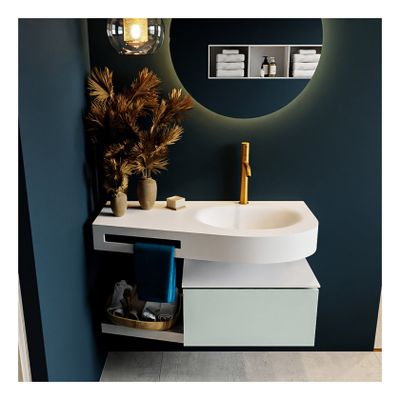 Mondiaz Riva 100cm badmeubel onderkast planchet kleur Greey met 1 lade wastafel rechts 1 kraangat kleur talc