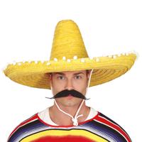 Mexicaanse Sombrero hoed voor heren - carnaval/verkleed accessoires - geel - met ornamenten - thumbnail