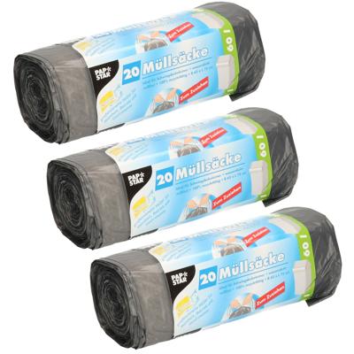 Papstar afvalzakken/vuilniszakken - 60x stuks - 60 liter - zwart - Prullenbak zakken