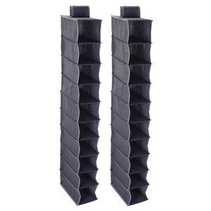 2x stuks hangende deur/kast organizers antraciet met 10 vakken