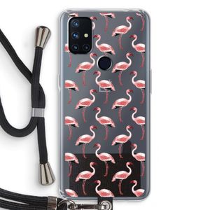 Flamingoprint groen: OnePlus Nord N10 5G Transparant Hoesje met koord