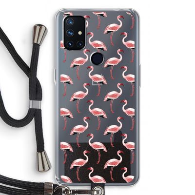 Flamingoprint groen: OnePlus Nord N10 5G Transparant Hoesje met koord