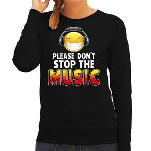 Funny emoticon sweater Please dont stop the music zwart dames