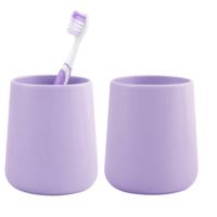 Badkamer beker / tandenborstelhouder Earth Serie - 2x - Keramiek - lila - 8 x 10 cm