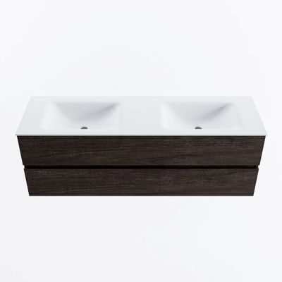MONDIAZ VICA 150cm badmeubel onderkast Dark Brown 2 lades. Wastafel CLOUD dubbel 2 kraangaten, kleur Talc.
