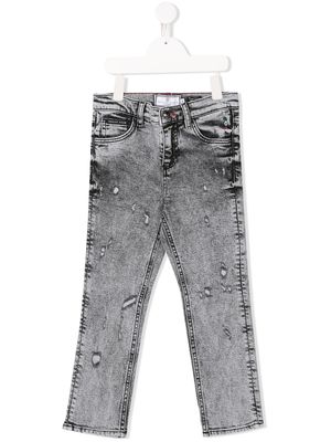 Philipp Plein Junior jean droit à effet usé - Gris
