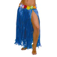 Toppers in concert - Hawaii verkleed rokje - voor volwassenen - blauw - 75 cm - rieten hoela rokje - tropisch