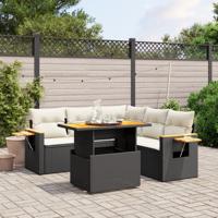 6-delige Loungeset met kussens poly rattan zwart