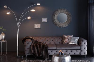Design booglamp FIVE LIGHTS 205cm chromen vloerlamp met zwart marmeren voet - 7365