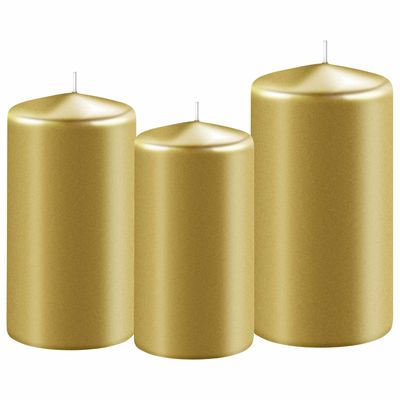3x stuks gouden stompkaarsen 10-12-15 cm