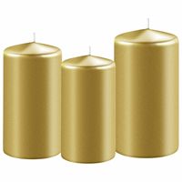 3x stuks gouden stompkaarsen 10-12-15 cm