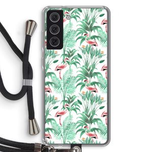 Flamingo bladeren: Samsung Galaxy S21 FE Transparant Hoesje met koord