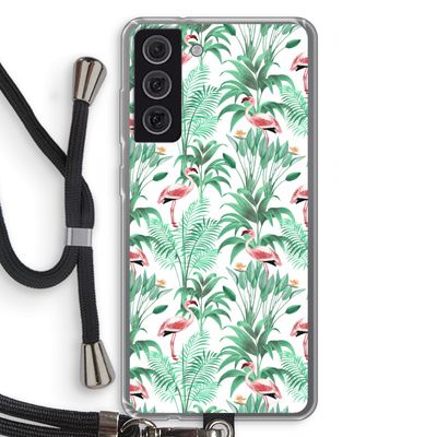 Flamingo bladeren: Samsung Galaxy S21 FE Transparant Hoesje met koord