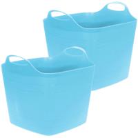 Flexibele emmer - 2x - blauw - 15 liter - kunststof - vierkant - 30 x 29 cm