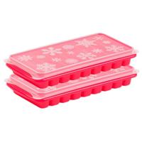Plasticforte Tray met Flessenhals ijsblokjes/ijsklontjes - 2x stuks - staafjes - 10 vakjes - roze