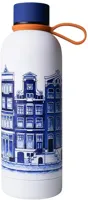 Heinen Delfts Blauw waterfles metaal grachtenpanden 7x22cm delfts blauw