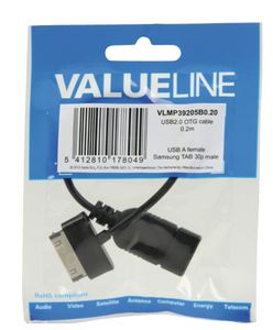 Valueline VLMP39205B0.20 kabeladapter/verloopstukje Samsung 30p OTG USB 2.0 A Zwart