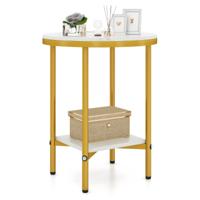 Ronde Salontafel Met Verschillende Niveaus 40,5 cm Bijzettafel Met Witte Marmerlook & Opbergruimte Wit + goud