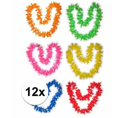 Hawaii slingers of bloemenkransen pakket - 12x stuks - personen - mix kleuren - bloemenslingers Hawaii slingers of bloemenkransen pakket - 12x stuks - personen - mix kleuren - bloemenslingers
