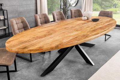 Massieve industriële eettafel GALAXIE 240 cm naturel mangohout ovaal sterframe - 45771