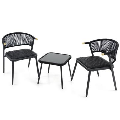 3-Delige Rotan Meubelset 2 Stoelen met Sneldrogende Schuimvulling en Salontafel van Gehard Glas Veranda Of Zwembad