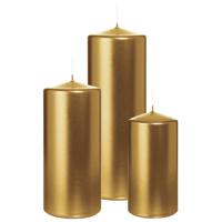 Cilinderkaarsen/stompkaarsen - set van 3 - metallic goud - 6x12/7x15/7x20 cm