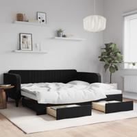 Slaapbank met onderschuifbed en lades 100x200 cm fluweel zwart