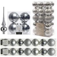 Kerstversiering kunststof kerstballen met piek zilver 6-8-10 cm pakket van 49x stuks - Kerstbal - thumbnail