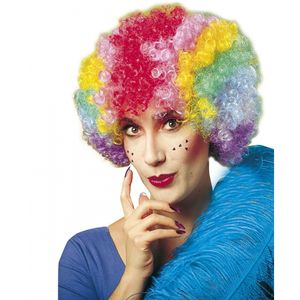 Clownspruik gekruld multikleuren voor dames   -