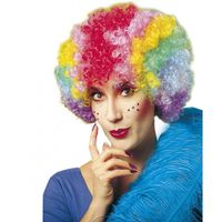 Clownspruik gekruld multikleuren voor dames   - - thumbnail