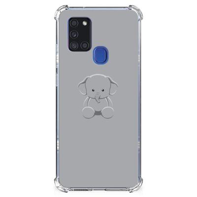 Samsung Galaxy A21s Stevig | Bumper Hoesje | Grijs Baby Olifant