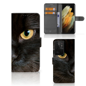 Samsung Galaxy S21 Ultra Telefoonhoesje met Pasjes Zwarte Kat