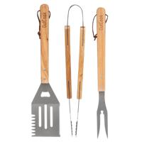 Neka BBQ/barbecue gereedschap set - 3-delig - met houten handvatten - Tang - Vork - Spatel