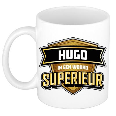 Naam mok Hugo - wit - Superieur - keramiek - 300 ml - cadeau collega beker