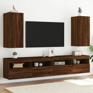 Tv-wandmeubelen met LED 2 st 30,5x35x70 cm bruineikenkleurig