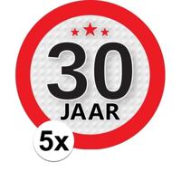 5x 30 jaar leeftijd sticker - rond - dia 9 cm - 30 jaar verjaardag/jubileum/leeftijd versiering