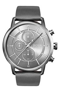 Boss Hugo Boss heren chronograaf architectonisch grijs lederen bandhorloge 44 mm