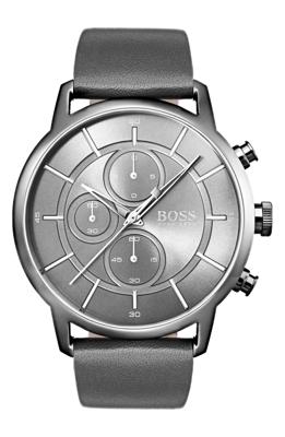 Boss Hugo Boss heren chronograaf architectonisch grijs lederen bandhorloge 44 mm