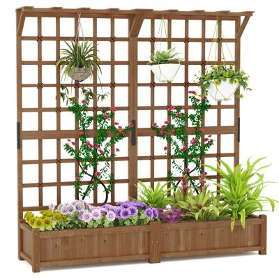 180 cm Grote Houten Plantenbak Verhoogde Bloempot met Latwerk Hangende Luifel