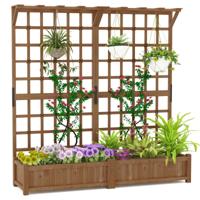 180 cm Grote Houten Plantenbak Verhoogde Bloempot met Latwerk Hangende Luifel