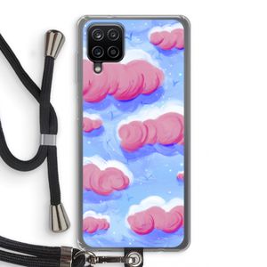Roze wolken met vogels: Samsung Galaxy A12 Transparant Hoesje met koord