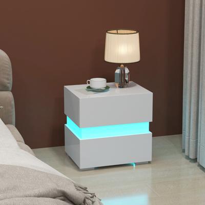Set van 2 Nachtkastjes met LED 2 op Afstand Bedienbare Verlichte Nachtkastjes 22 Standen 5 Helderheidsniveaus 45x35x45cm