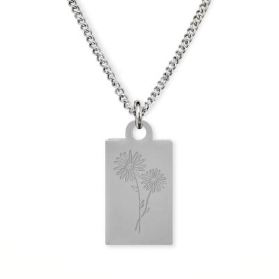 Gegraveerde geboortebloem ketting OUD DESIGN - Stainless steel - Zilver - Rechthoek - April - madeliefje