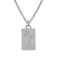 Gegraveerde geboortebloem ketting OUD DESIGN - Stainless steel - Zilver - Rechthoek - April - madeliefje