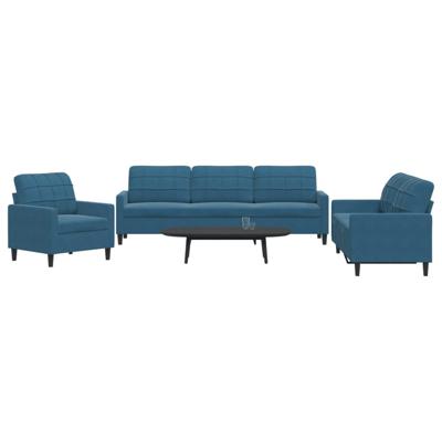 3-delige Loungeset met kussens fluweel blauw
