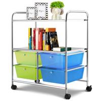 Kantooropslagwagen Trolley 4 Lades Badkamer Opbergwagen Keuken Trolley Ladewagen met Wielen 63,5 x 37 x 75 cm Groen + Blauw