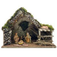 Complete kerststal met Jozef, Maria en Jezus beeldjes 43 x 20 x 29 cm - thumbnail