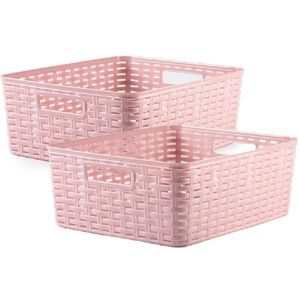 3x stuks rotan gevlochten opbergmand/opbergbox kunststof - Oud roze - 28 x 36 x 13.5 cm