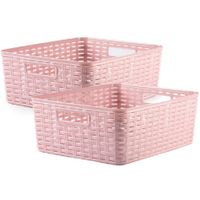 3x stuks rotan gevlochten opbergmand/opbergbox kunststof - Oud roze - 28 x 36 x 13.5 cm