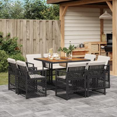 9-delige Tuinset poly rattan zwart